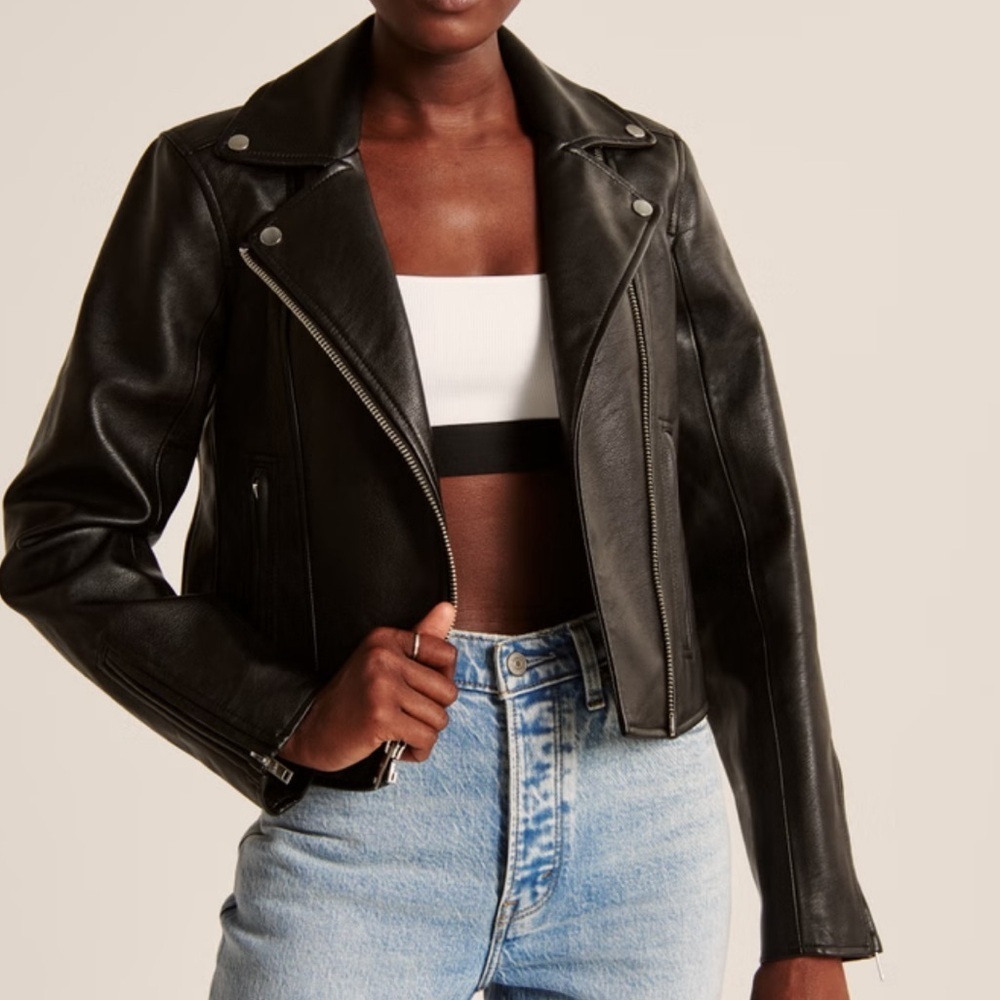 Abercrombie Leather Jacket Vegan Suede Charcoal Gray Black Moto Winter Size XS - Picture 13 of 16